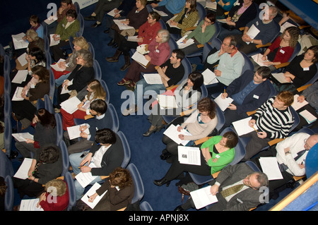 business people sitting in lecture theatre for seminar on e-marketing for small companies in rural west wales UK Stock Photo