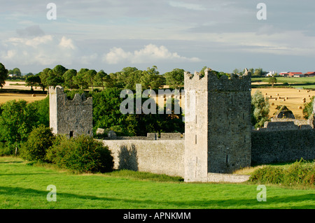 Kells Priory. Mediaeval walled monastic settlement on the King's River in County Kilkenny, Ireland. Stock Photo