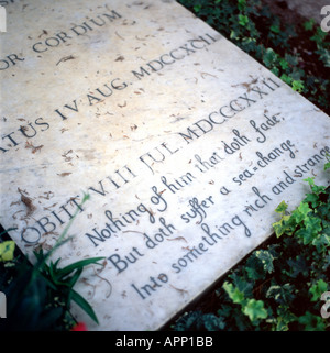 The gravestone of English poet Percy Bysshe Shelley in the Protestant Cemetery in Rome Italy Stock Photo