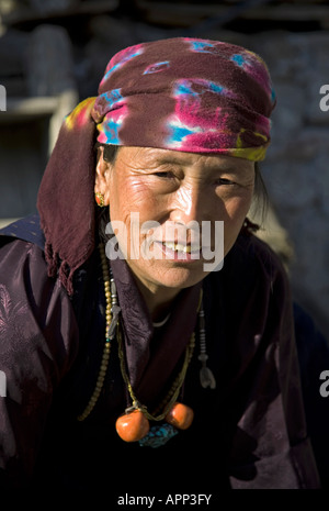 Tamang woman. Kagbeni village. Annapurna circuit trek. Mustang. Nepal Stock Photo