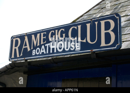 Rame Gig Club boathouse wooden sign Stock Photo