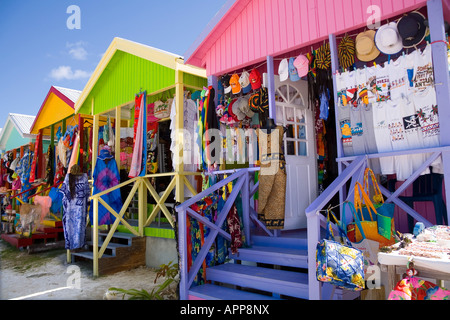 Pretty colorful Beach shops at  'Long Bay' in Antigua in the Caribbean Stock Photo