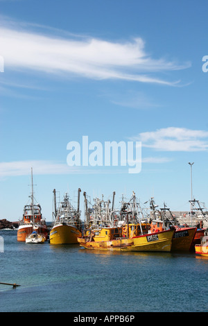 20 October 2007 Fishing fleet in harbour in Camarones Chubut Patagonia Argentina Stock Photo