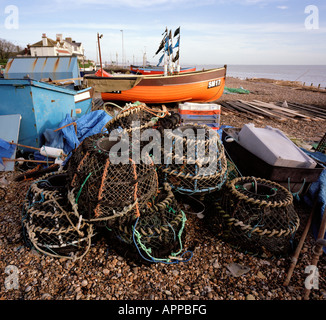 Lobster pots and fishing scene the foreshore Worthing West Sussex England UK Stock Photo