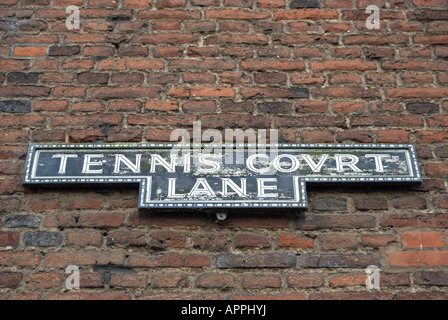 sign showing tennis court lane at hampton court palace, near london, england, leading to the palace's real tennis court Stock Photo