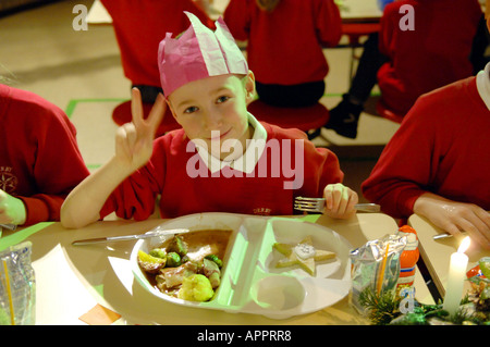 student pupil boychristmas dinner canteen lunch  school christmas english british education colour color horizontal inside cauca Stock Photo