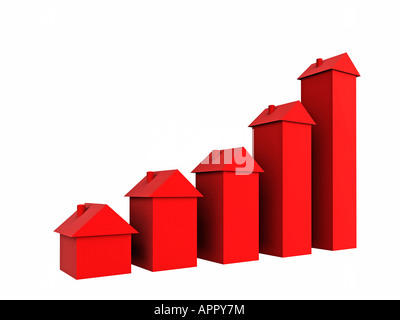 Row Houses home red growth graph Stock Photo