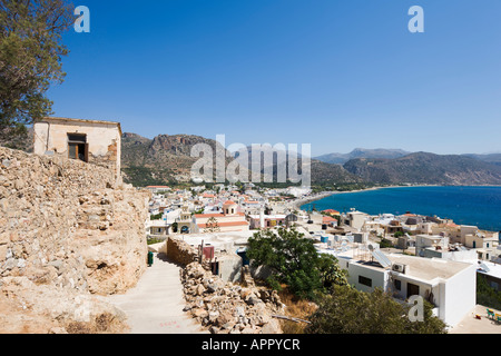 View over the village and beach from the Castle, Paleochora, South West Coast, Hania Province, Crete, Greece Stock Photo