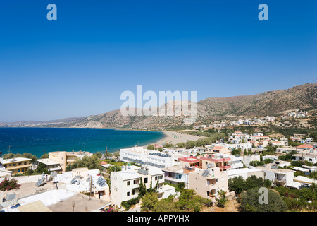 View over the village and beach from the Castle, Paleochora, South West Coast, Hania Province, Crete, Greece Stock Photo