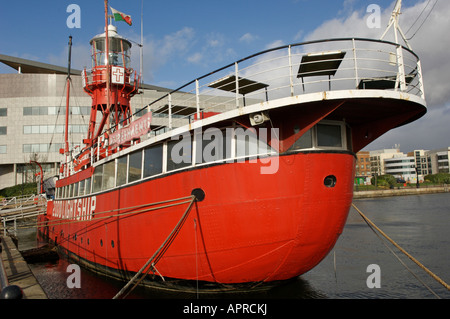 The Helwick Lightship, a restored old lightship with a cafe in Cardiff Bay, Wales. Stock Photo