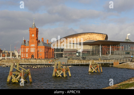 Cardiff Bay with the Welsh Assembly and the Millennium Centre and Pierhead building. Stock Photo