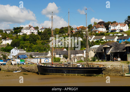 The Kathleen & May, a triple masted wooden schooner, moored at the East-the-Water quayside at Bideford on the River Torridge. Devon. Stock Photo