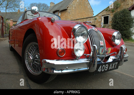red Jaguar sportscar used by Robbie Coltrane in his TV series 'B Road Britain' Stock Photo