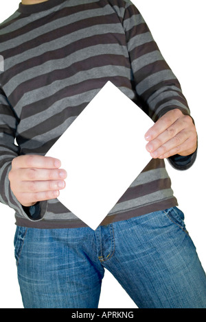 Man holding white paper Stock Photo
