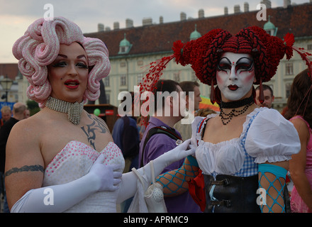 PARTICIPANTS IN THE ANNUAL RAINBOW GAY PARADE IN VIENNA Stock Photo