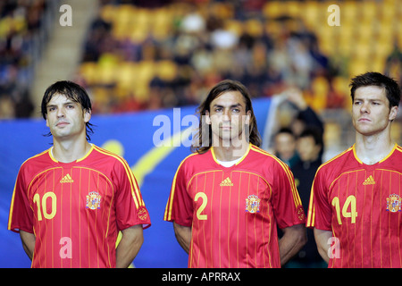 Morientes, Navarro and Xabi Alonso forming before the match. Stock Photo