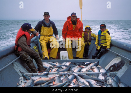 Karl Kircher and sons set net fishing for Kenai River sockeye salmon in Cook Inlet Alaska Stock Photo