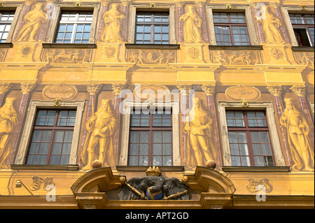 Poland Dolnoslaskie Wroclaw Painted Facade of Seven Electors House Rynek Market Square Stock Photo