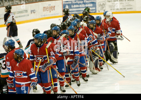 Ice Hockey Tournament action Silver Stick International Hockey playoffs at Port Huron Michigan Stock Photo