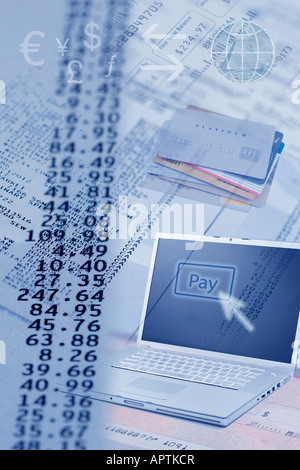Concept photo of online banking and paying bills electronically through the computer Stock Photo