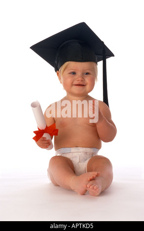Child with graduation cap and diploma Stock Photo