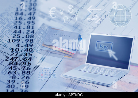 Concept photo of online banking and paying bills electronically through the computer Stock Photo
