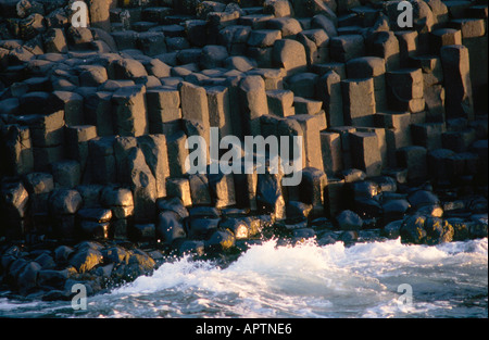 Wave Splash and Basalt Columns at Giants Causeway Northern Ireland Stock Photo