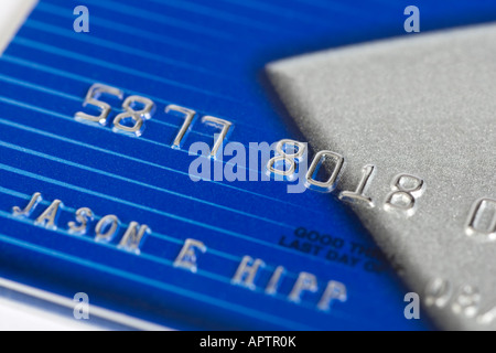 Blue and silver credit card with fake numbers. Stock Photo