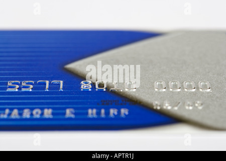 Blue and silver credit card with fake numbers. Stock Photo