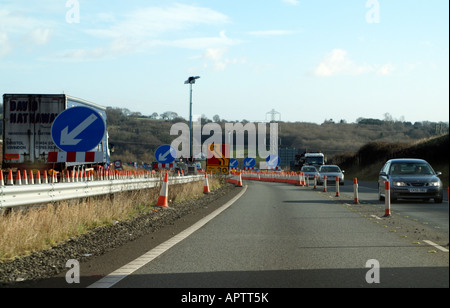 M4 Motorway Roadworks Sign Coned Carriageway Stock Photo