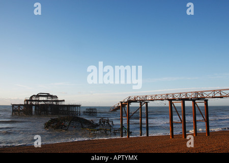 remains of the west pier brighton built in 1866 and burnt down in 2003 taken in the early morning sussex england uk Stock Photo