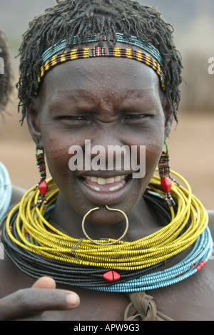 young Toposa woman with scars, Sudan Stock Photo