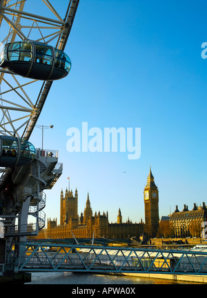 The London Eye and Houses of Parliament Stock Photo