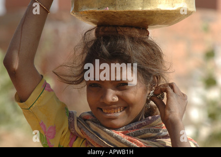 woman with waterjug in india Stock Photo