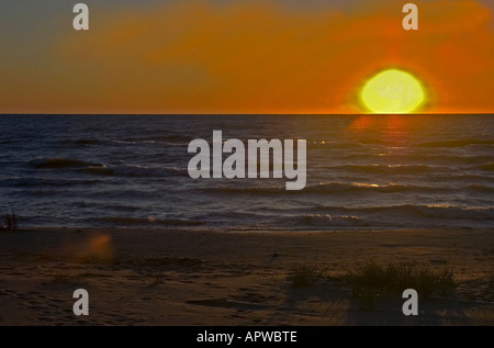 Sunrise on Lake Michigan Point Beach State Forest Wisconsin Stock Photo