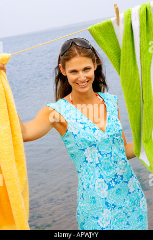 Young woman at beach Stock Photo