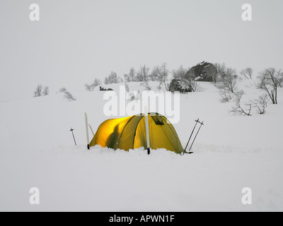 Skiers in a tent Stock Photo
