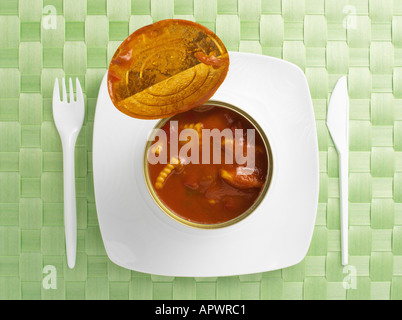 Open tin can of ravioli Stock Photo