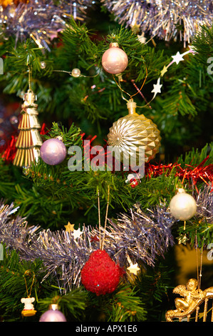 xmas tree ornaments and decorations at traditional street market Stock ...