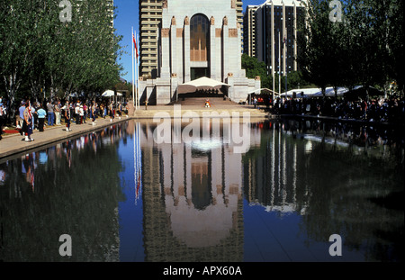 Anzac Day ceremony held at the Art Deco designed Anzac War Memorial and  Pool of Reflection Hyde Park Sydney NSW Australia Stock Photo