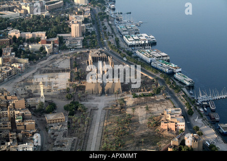 Luxor Temple and the River Nile - Aerial / Elevated View (from the air) [Luxor, Egypt, Arab States, Africa]                    . Stock Photo