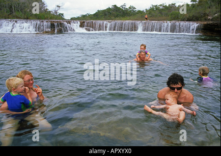 Swimming at Twin Falls waterfall, Qld, Australien, Queensland, Twin Falls, Telegraph Road, Jardine River NP, Cape York Peninsula Stock Photo