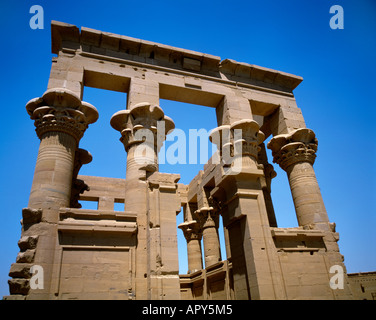 Aswan Egypt Philae Temple of Isis Trajan's Kiosk attributed to Roman Emperor Trajan Stock Photo