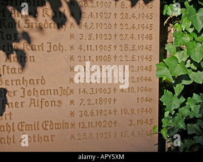 wall stone with engraved names of victims of war soldiers killed in action Stock Photo
