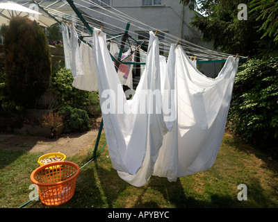 Washing on a Rotary Dryer Cheam Surrey England Stock Photo