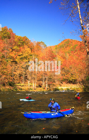 Kayakers on the Nantahala River, Nantahala Gorge, North Carolina, USA Stock Photo