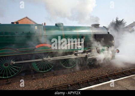 The steaming Southern Railway locomotive No 850, Lord Nelson, at Minehead railway station, West Somerset Stock Photo