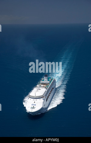 Regal Princess Cruise Ship near Cape Tribulation Great Barrier Reef North Queensland Australia aerial Stock Photo