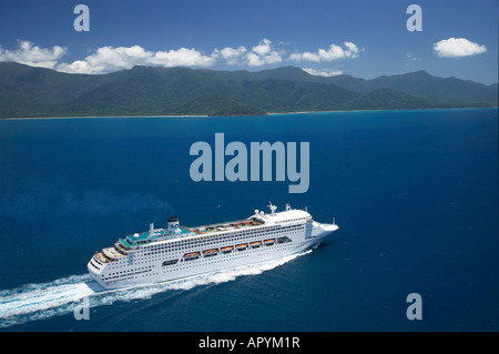 Regal Princess Cruise Ship near Cape Tribulation Great Barrier Reef North Queensland Australia aerial Stock Photo