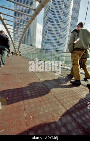 The Three Azrieli skyscrapers of Tel-Aviv seen from a nearby Bridge ...